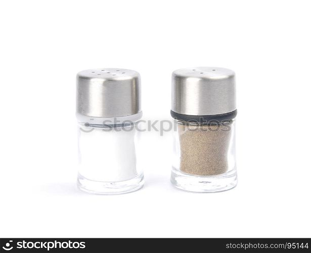 Saltshaker and pepper caster on white