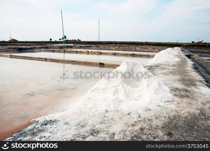 Salty evaporation ponds in Aveiro, Portugal