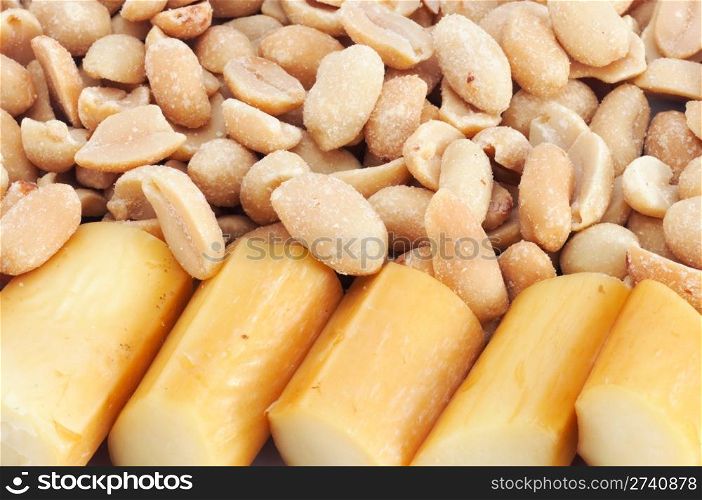 salty peanut and smoked cheese for a beer taste background