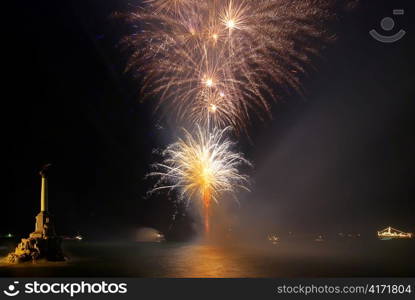 Salute, fireworks above the bay. Sevastopol, Ukraine.