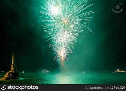 Salute, fireworks above the bay. Sevastopol, Ukraine.