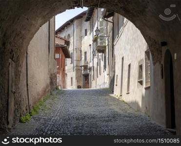Saluzzo, Cuneo, Piedmont, Italy: historic buildings along an old typical street