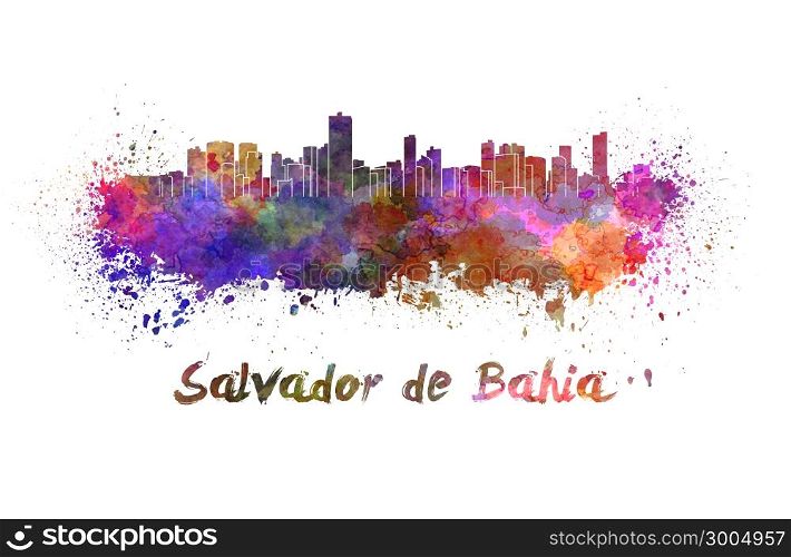 Salvador de Bahia skyline in watercolor splatters with clipping path. Salvador de Bahia skyline in watercolor