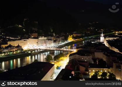 Salzburg Austria, Beautiful view of the historic city of Salzburger Land in Austria at night