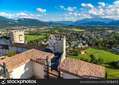 Salzburg fortress Hohensalzburg in Austria in a beautiful summer day