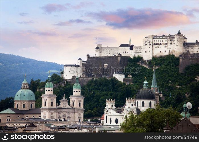 Salzburg old city panorama, Austria