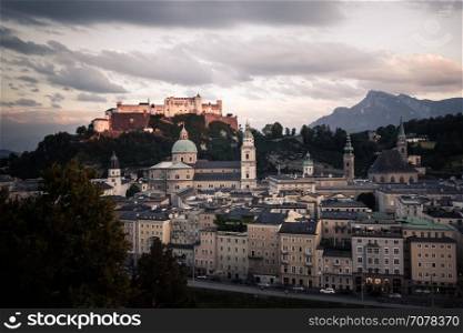 Salzburg old town skyline, Hohensalzburg Castle fortress, Austria