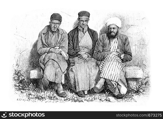 Samaritans of Nablus in West Bank, Israel, vintage engraved illustration. Le Tour du Monde, Travel Journal, 1881