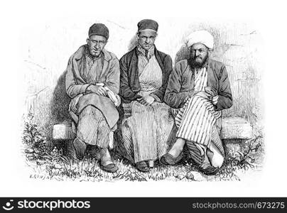 Samaritans of Nablus in West Bank, Israel, vintage engraved illustration. Le Tour du Monde, Travel Journal, 1881