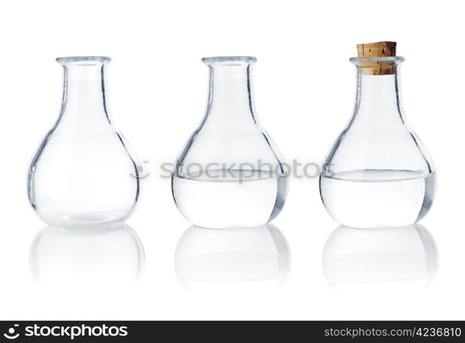Same old fashioned glass bottle in three different stages.