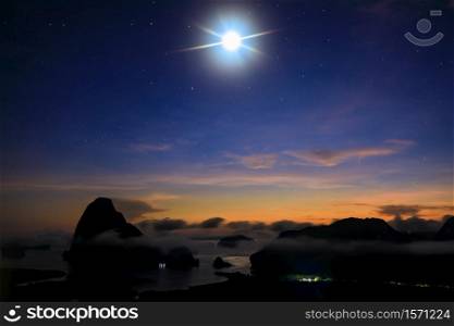 Samed Nang Chee at night the moon and starlight with blue sky background amazing viewpoints beautiful landscape Phang Nga Thailand