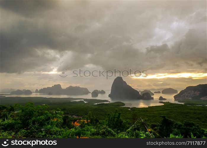 Samet Nang She is the best view point on Phang nga bay in Phangnga, Southern Thailand .The view from the top