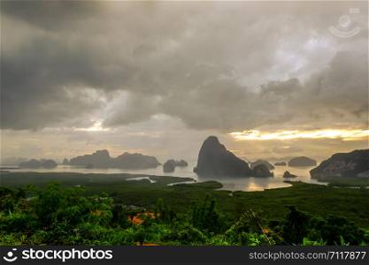 Samet Nang She is the best view point on Phang nga bay in Phangnga, Southern Thailand .The view from the top