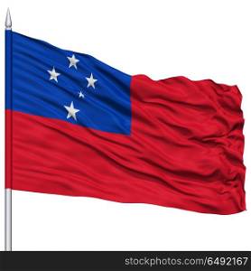 Samoa Flag on Flagpole , Flying in the Wind, Isolated on White Background