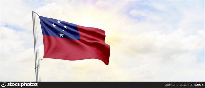 Samoa flag waving on sky background. 3D Rendering