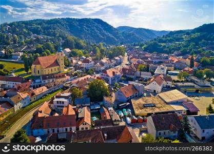 Samobor cityscape and surrounding hills aerial view, northern Croatia