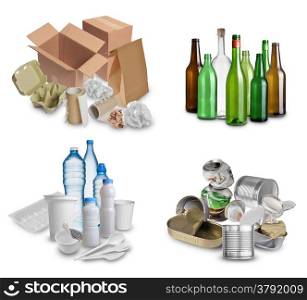 Samples of trash for recycling isolated on white background