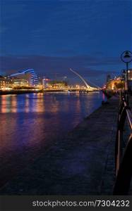 Samuel Beckett Bridge in Dublin City Centre at night