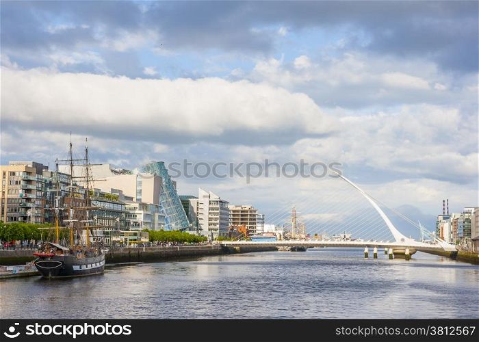 Samuel Beckett Bridge over Liffey river in Dublin