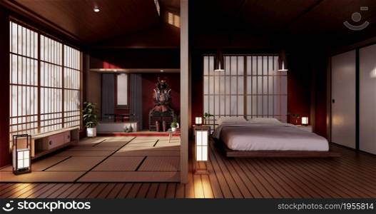 Samurai armor - Red living room japanese style.3D rendering