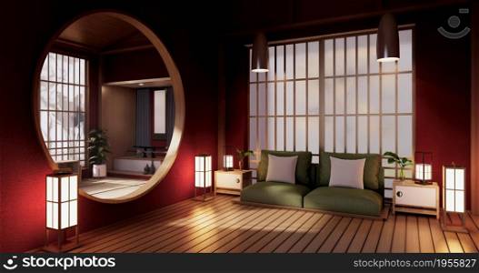 Samurai armor - Red living room japanese style.3D rendering