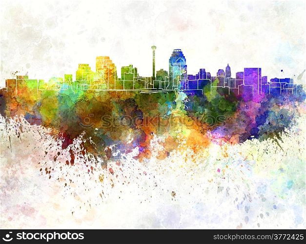 San Antonio skyline in watercolor background