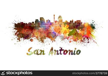 San Antonio skyline in watercolor splatters with clipping path. San Antonio skyline in watercolor