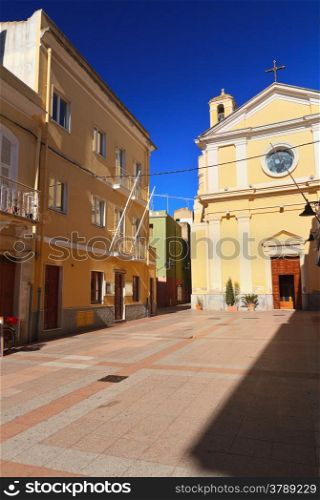 San Carlo church and square in Carloforte, Sardinia, Italy