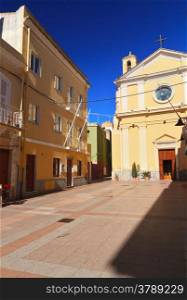 San Carlo church and square in Carloforte, Sardinia, Italy