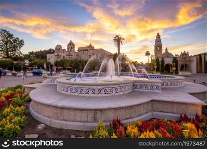 San Diego Balboa public park at sunset in California USA