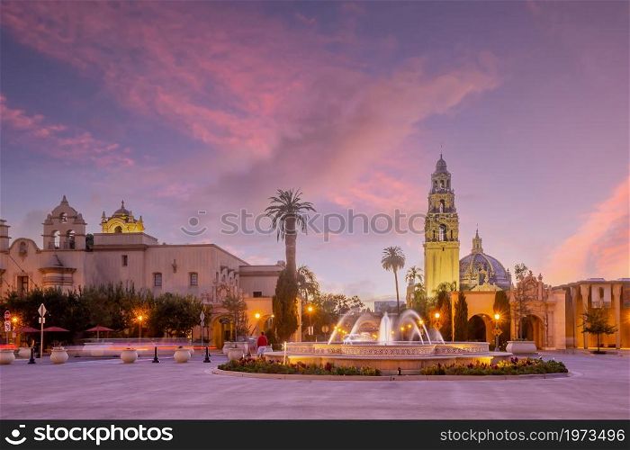 San Diego Balboa public park at sunset in California USA