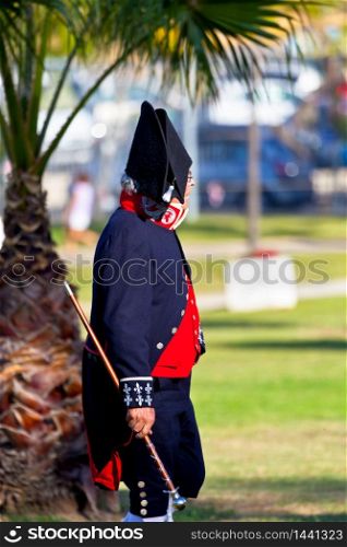SAN FERNANDO, SPAIN - SEP 24: Actor taking part in the historical military reenacting of the oath of the Spanish constitution of 1812 on Sep 24, 2011 in San Fernando, Spain. Historical military reenacting