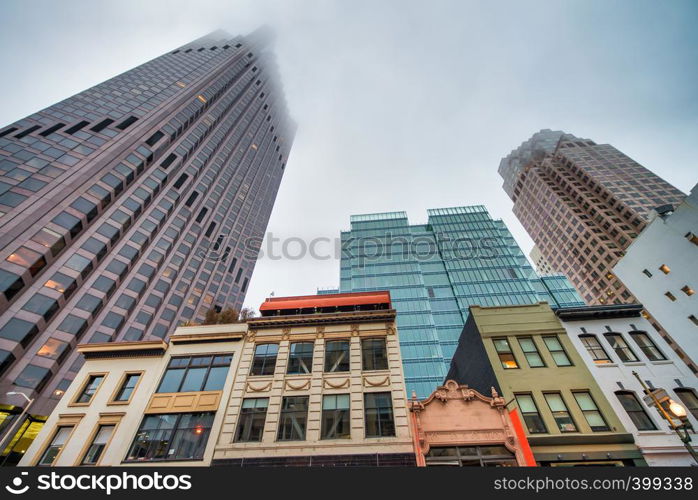 San Francisco buildings, skyward view.