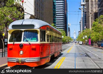 San Francisco Cable car Tram in Market Street downtown California USA