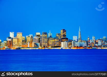 San Francisco cityscape as seen from Treasure Island in the night