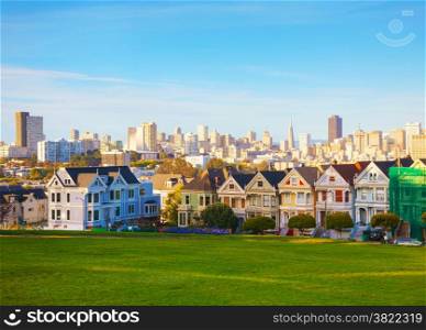 San Francisco cityscape with the Painted Ladies as seen from Alamo square park