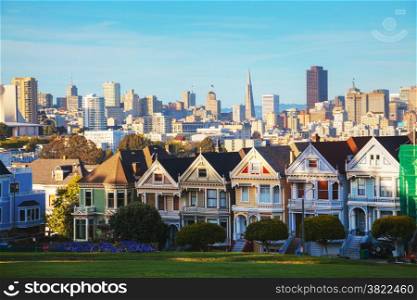 San Francisco cityscape with the Painted Ladies as seen from Alamo square park