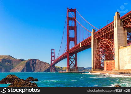 San Francisco Golden Gate Bridge GGB from Marshall beach in California USA