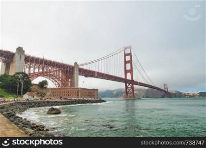 San Francisco. Golden Gate Bridge on a foggy summer morning.