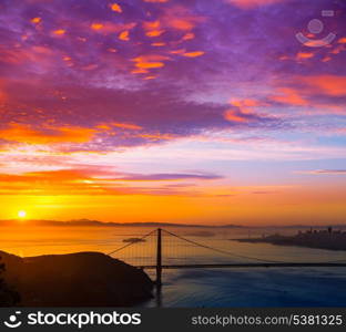 San Francisco Golden Gate Bridge sunrise California USA from Marin headlands