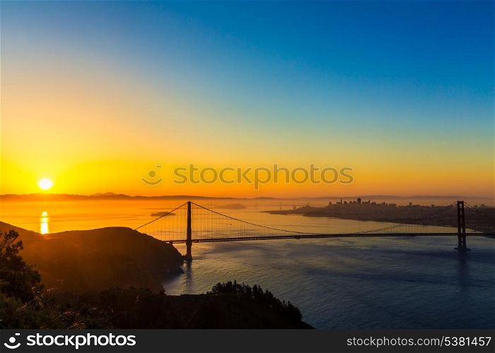 San Francisco Golden Gate Bridge sunrise California USA from Marin headlands