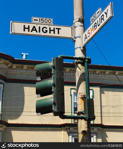 San Francisco Haight Ashbury street sign junction corner in California USA