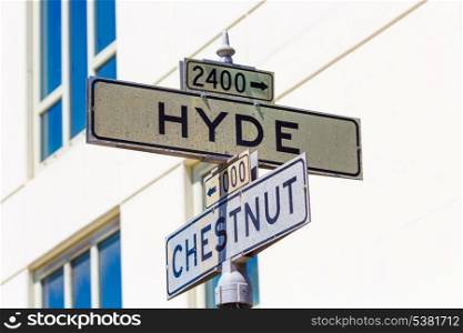 San francisco Hyde Street sign junction with Chesnut California USA