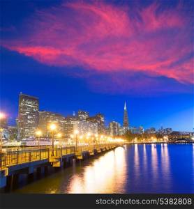 San Francisco Pier 7 sunset in California USA