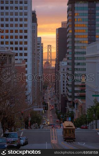 San Francisco road, Cable car route, Bay Bridge, California, USA
