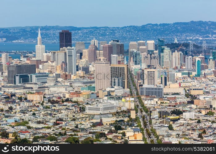 San Francisco skyline from Twin Peaks in California USA high angle view