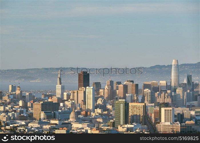 San Francisco skyline view from Twin Peaks, California, USA