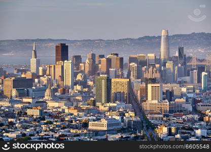 San Francisco skyline view from Twin Peaks, California, USA