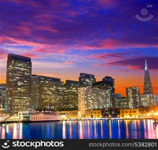 San Francisco sunset skykine from Pier 7 in California USA