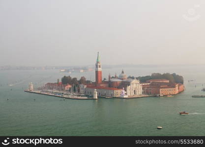 San Giorgio Maggiore island top view from San Marco Campanile&#xA;